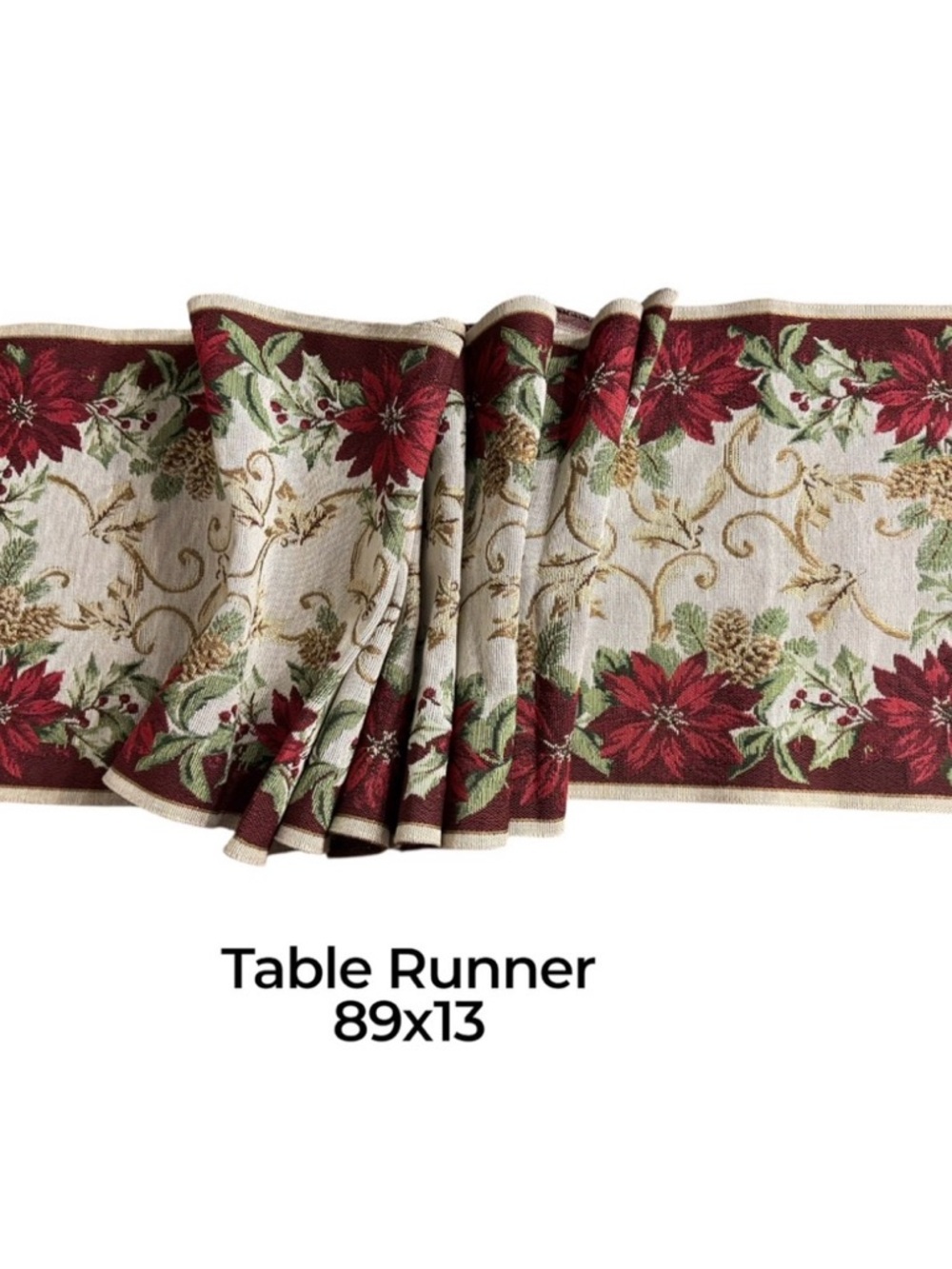 Vintage Holiday Poinsettia Table Runner in Red and Green